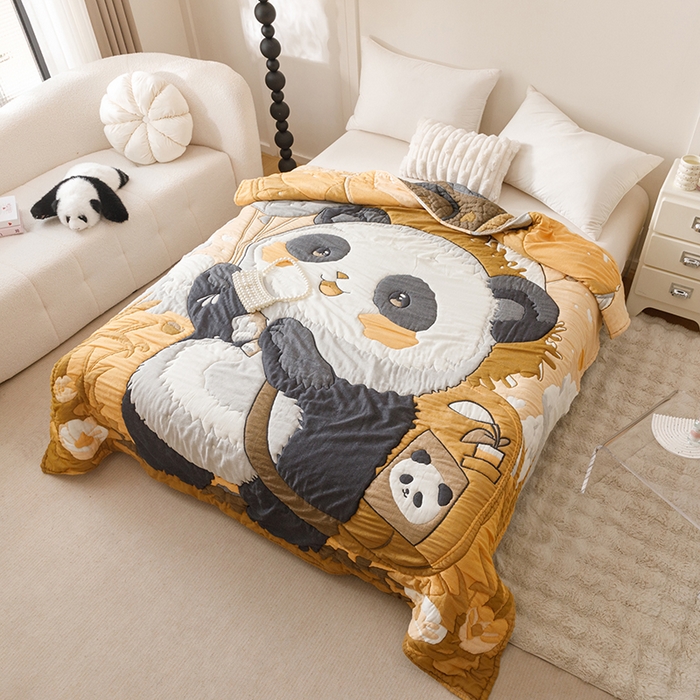 91家纺网 家纺一手货源 找家纺 朴尔家纺-毛巾被 2026年纯棉云朵棉十层加厚清柔纱布泡芙被 气球熊猫