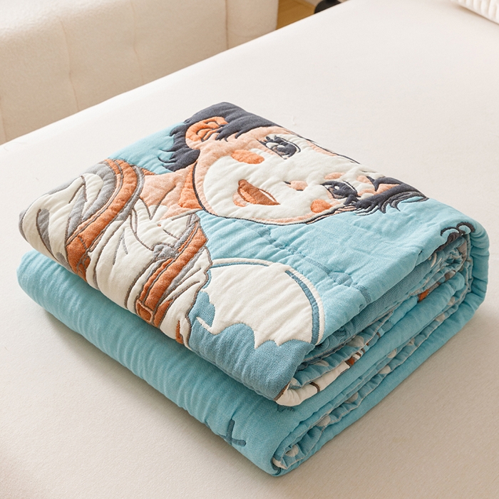 91家纺网 家纺一手货源 找家纺 朴尔家纺-毛巾被 2026年纯棉云朵棉十层加厚清柔纱布泡芙被 青梅和竹马