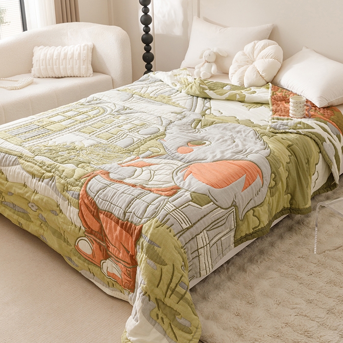 91家纺网 家纺一手货源 找家纺 朴尔家纺-毛巾被 2026年纯棉云朵棉十层加厚清柔纱布泡芙被 勤劳小象