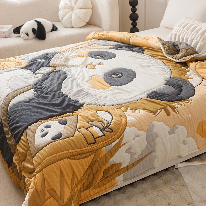 91家纺网 家纺一手货源 找家纺 朴尔家纺-毛巾被 2026年纯棉云朵棉十层加厚清柔纱布泡芙被 气球熊猫