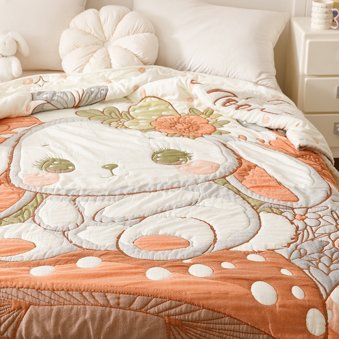 91家纺网 家纺一手货源 找家纺 朴尔家纺-毛巾被 2026年纯棉云朵棉十层加厚清柔纱布泡芙被 森林兔