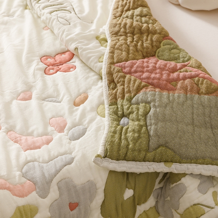 91家纺网 家纺一手货源 找家纺 朴尔家纺-毛巾被 2026年纯棉云朵棉十层加厚清柔纱布泡芙被 蝴蝶梅花鹿