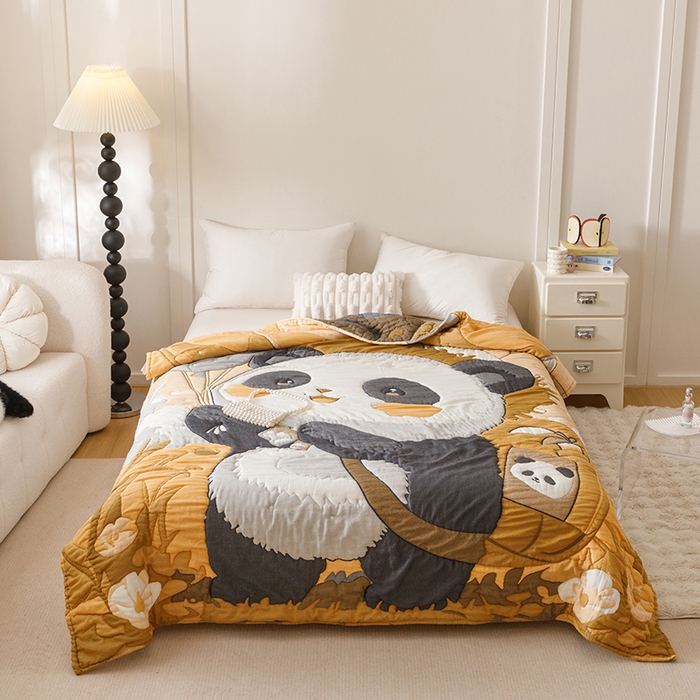 91家纺网 家纺一手货源 找家纺 朴尔家纺-毛巾被 2026年纯棉云朵棉十层加厚清柔纱布泡芙被 气球熊猫