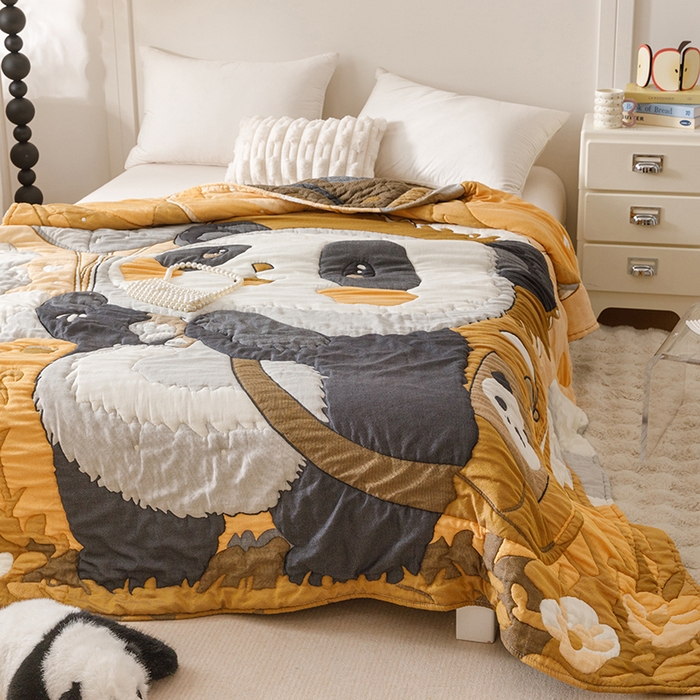 91家纺网 家纺一手货源 找家纺 朴尔家纺-毛巾被 2026年纯棉云朵棉十层加厚清柔纱布泡芙被 气球熊猫