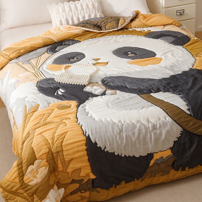 91家纺网 家纺一手货源 找家纺 朴尔家纺-毛巾被 2026年纯棉云朵棉十层加厚清柔纱布泡芙被 气球熊猫