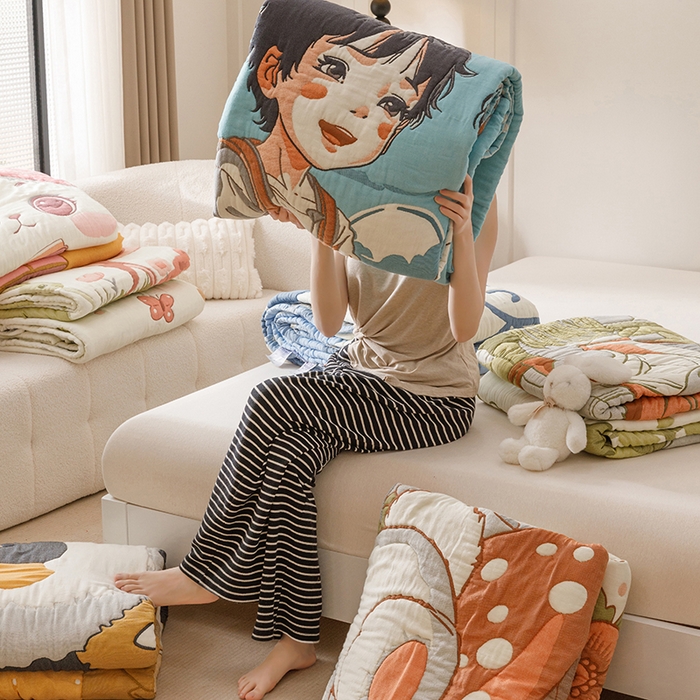 91家纺网 家纺一手货源 找家纺 朴尔家纺-毛巾被 2026年纯棉云朵棉十层加厚清柔纱布泡芙被 组合图仅供展示