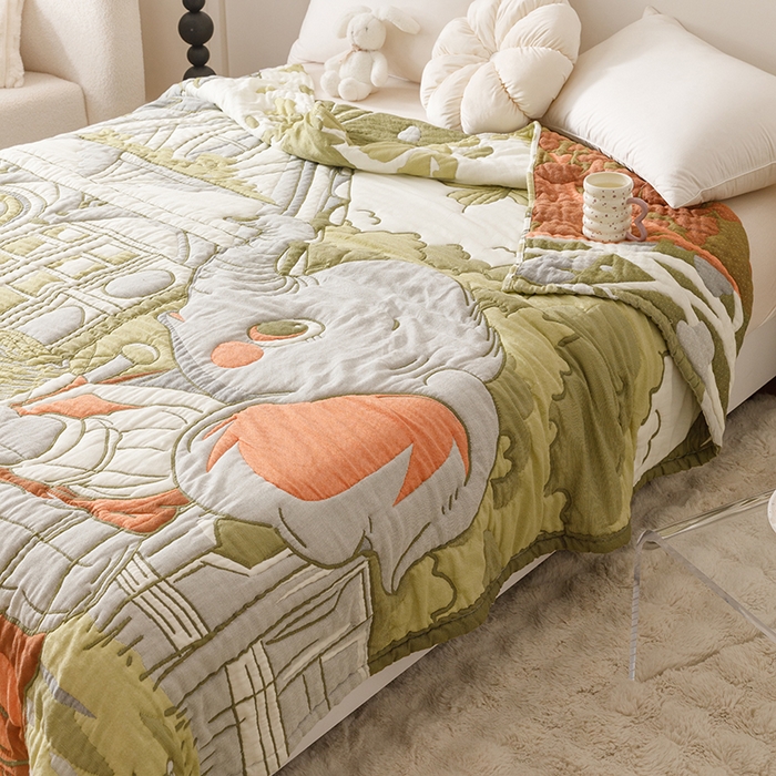 91家纺网 家纺一手货源 找家纺 朴尔家纺-毛巾被 2026年纯棉云朵棉十层加厚清柔纱布泡芙被 勤劳小象