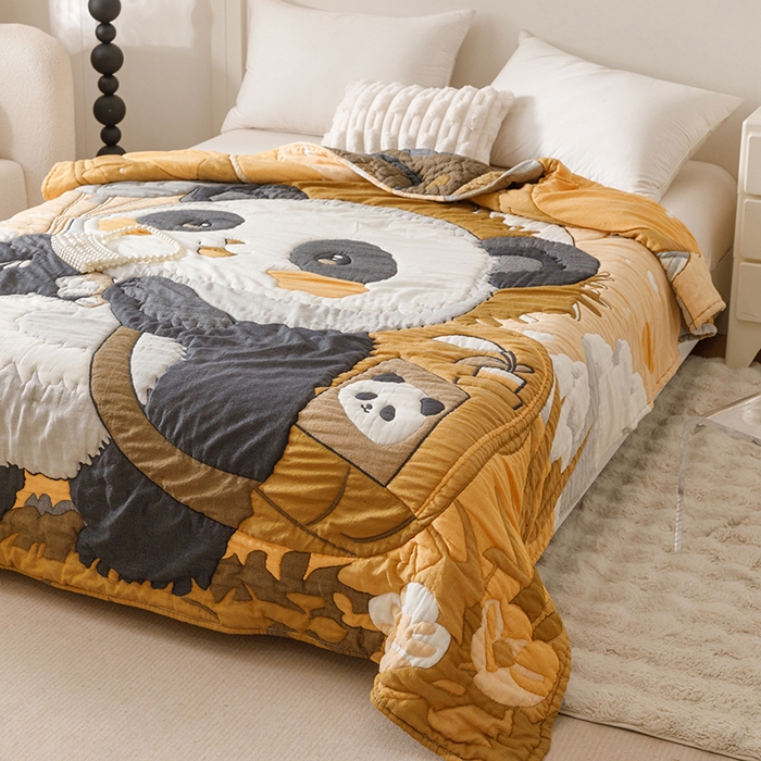 91家纺网 家纺一手货源 找家纺 朴尔家纺-毛巾被 2026年纯棉云朵棉十层加厚清柔纱布泡芙被 气球熊猫