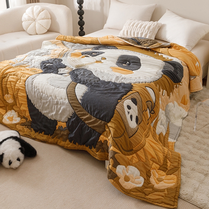 91家纺网 家纺一手货源 找家纺 朴尔家纺-毛巾被 2026年纯棉云朵棉十层加厚清柔纱布泡芙被 气球熊猫