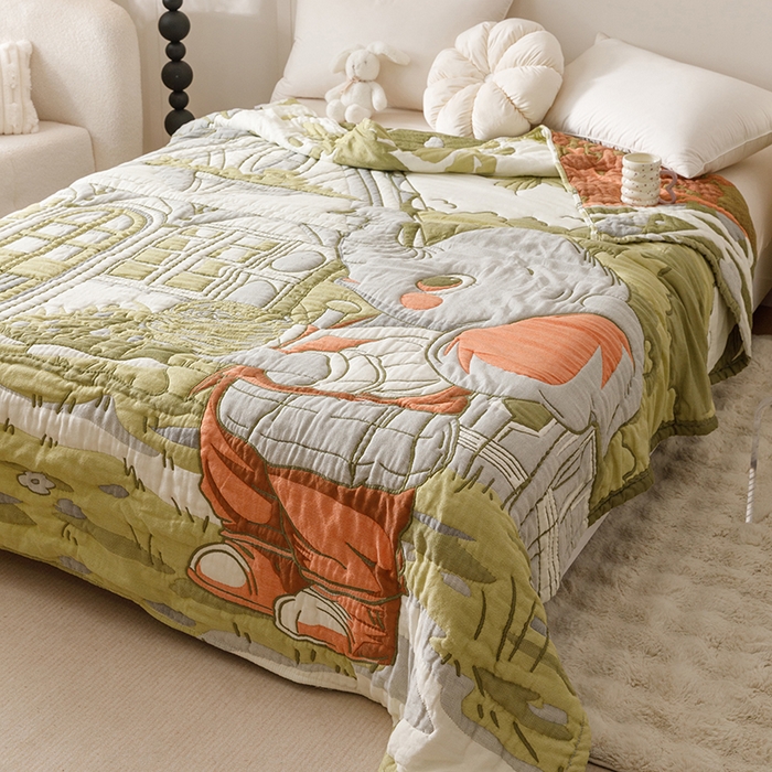 91家纺网 家纺一手货源 找家纺 朴尔家纺-毛巾被 2026年纯棉云朵棉十层加厚清柔纱布泡芙被 勤劳小象