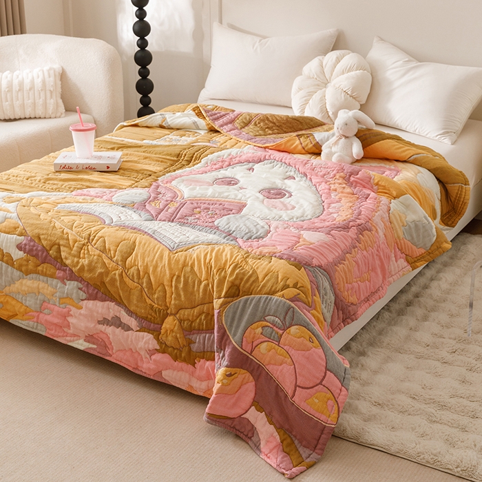 91家纺网 家纺一手货源 找家纺 朴尔家纺-毛巾被 2026年纯棉云朵棉十层加厚清柔纱布泡芙被 如意兔