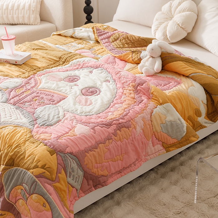 91家纺网 家纺一手货源 找家纺 朴尔家纺-毛巾被 2026年纯棉云朵棉十层加厚清柔纱布泡芙被 如意兔