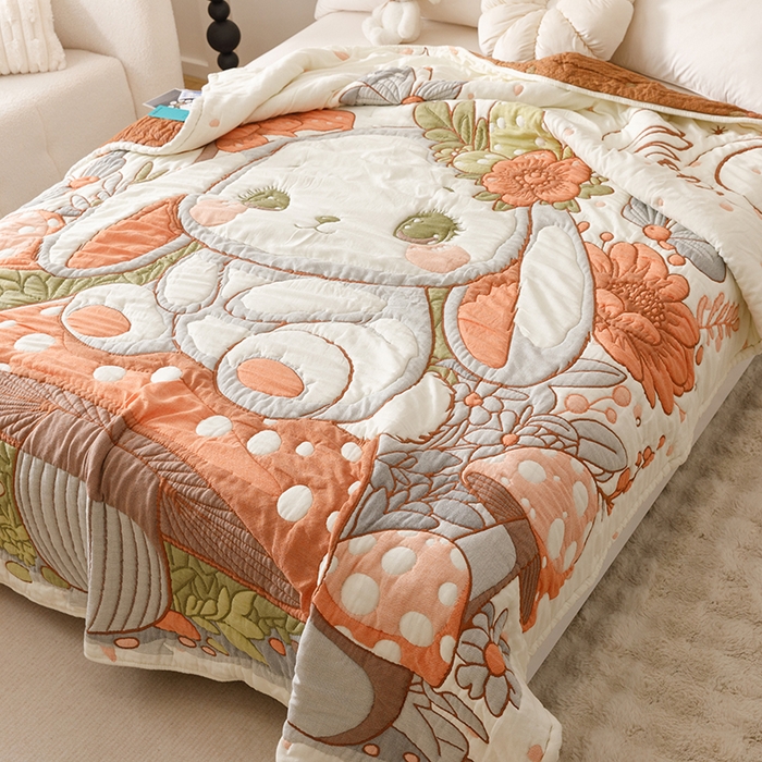 91家纺网 家纺一手货源 找家纺 朴尔家纺-毛巾被 2026年纯棉云朵棉十层加厚清柔纱布泡芙被 森林兔