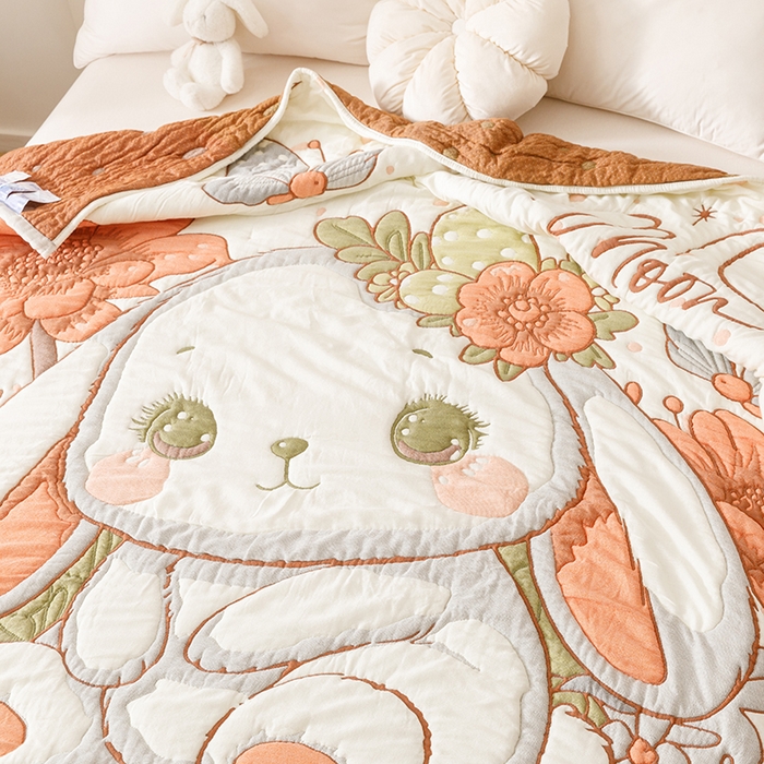 91家纺网 家纺一手货源 找家纺 朴尔家纺-毛巾被 2026年纯棉云朵棉十层加厚清柔纱布泡芙被 森林兔