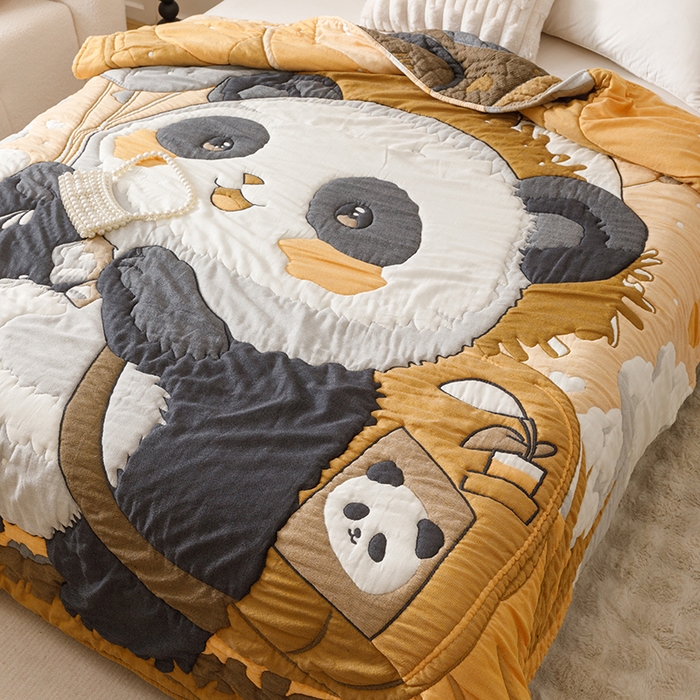 91家纺网 家纺一手货源 找家纺 朴尔家纺-毛巾被 2026年纯棉云朵棉十层加厚清柔纱布泡芙被 气球熊猫