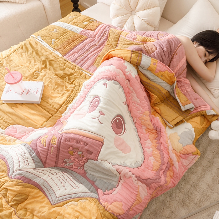 91家纺网 家纺一手货源 找家纺 朴尔家纺-毛巾被 2026年纯棉云朵棉十层加厚清柔纱布泡芙被 如意兔