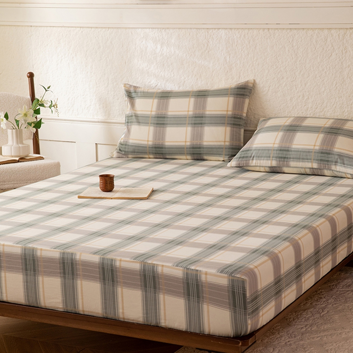 91家纺网 家纺一手货源 找家纺 八十八家纺 2026新款无印风全棉纯棉斜纹条格单床笠床笠单件单品床笠 山竹