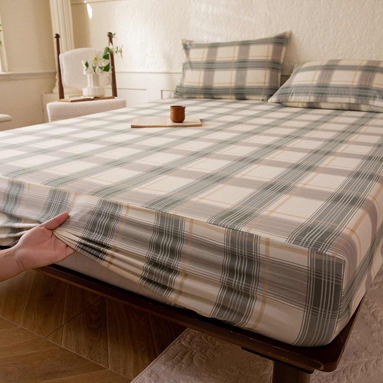 91家纺网 家纺一手货源 找家纺 八十八家纺 2026新款无印风全棉纯棉斜纹条格单床笠床笠单件单品床笠 山竹