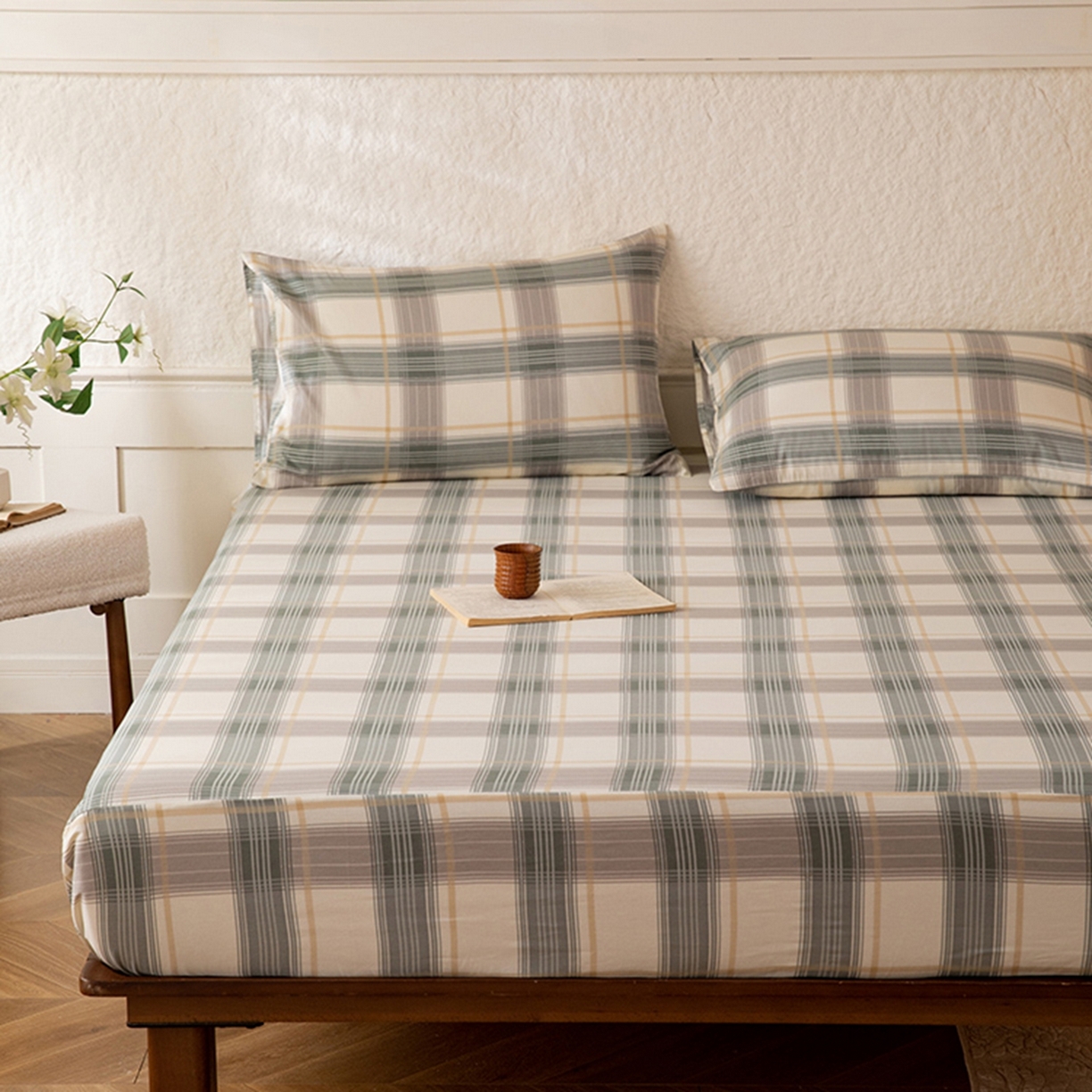 91家纺网 家纺一手货源 找家纺 八十八家纺 2026新款无印风全棉纯棉斜纹条格单床笠床笠单件单品床笠 山竹