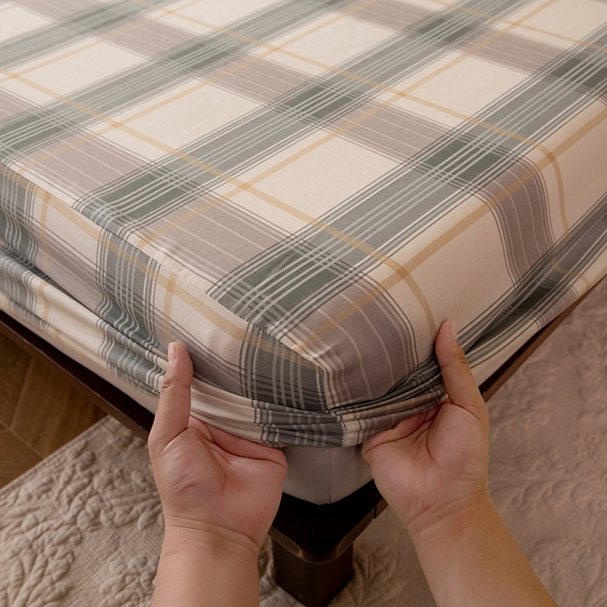 91家纺网 家纺一手货源 找家纺 八十八家纺 2026新款无印风全棉纯棉斜纹条格单床笠床笠单件单品床笠 山竹