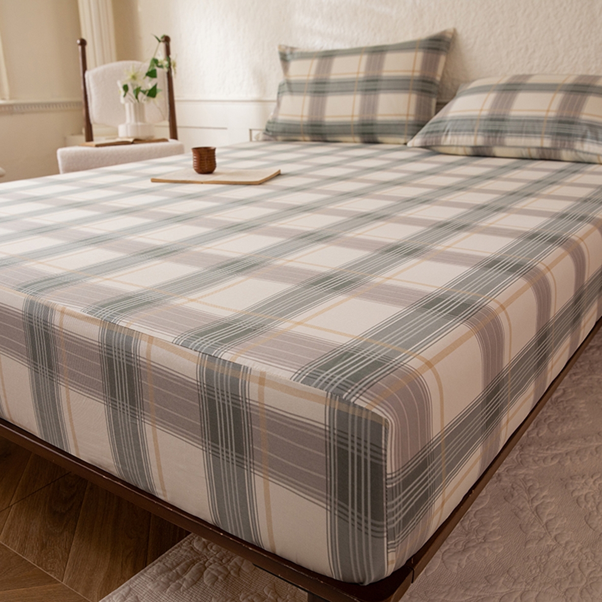 91家纺网 家纺一手货源 找家纺 八十八家纺 2026新款无印风全棉纯棉斜纹条格单床笠床笠单件单品床笠 山竹