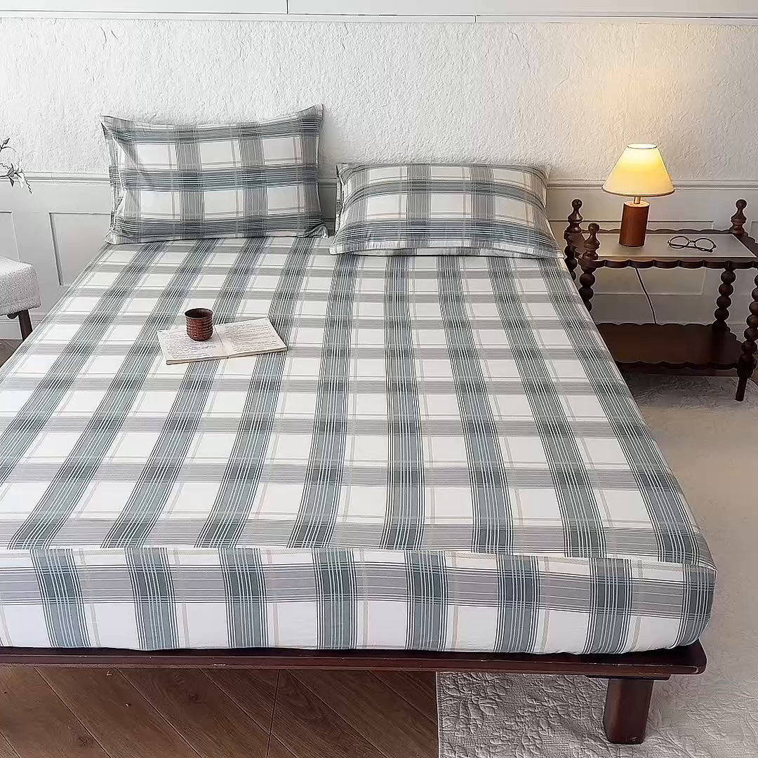 91家纺网 家纺一手货源 找家纺 八十八家纺 2026新款无印风全棉纯棉斜纹条格单床笠床笠单件单品床笠 山竹