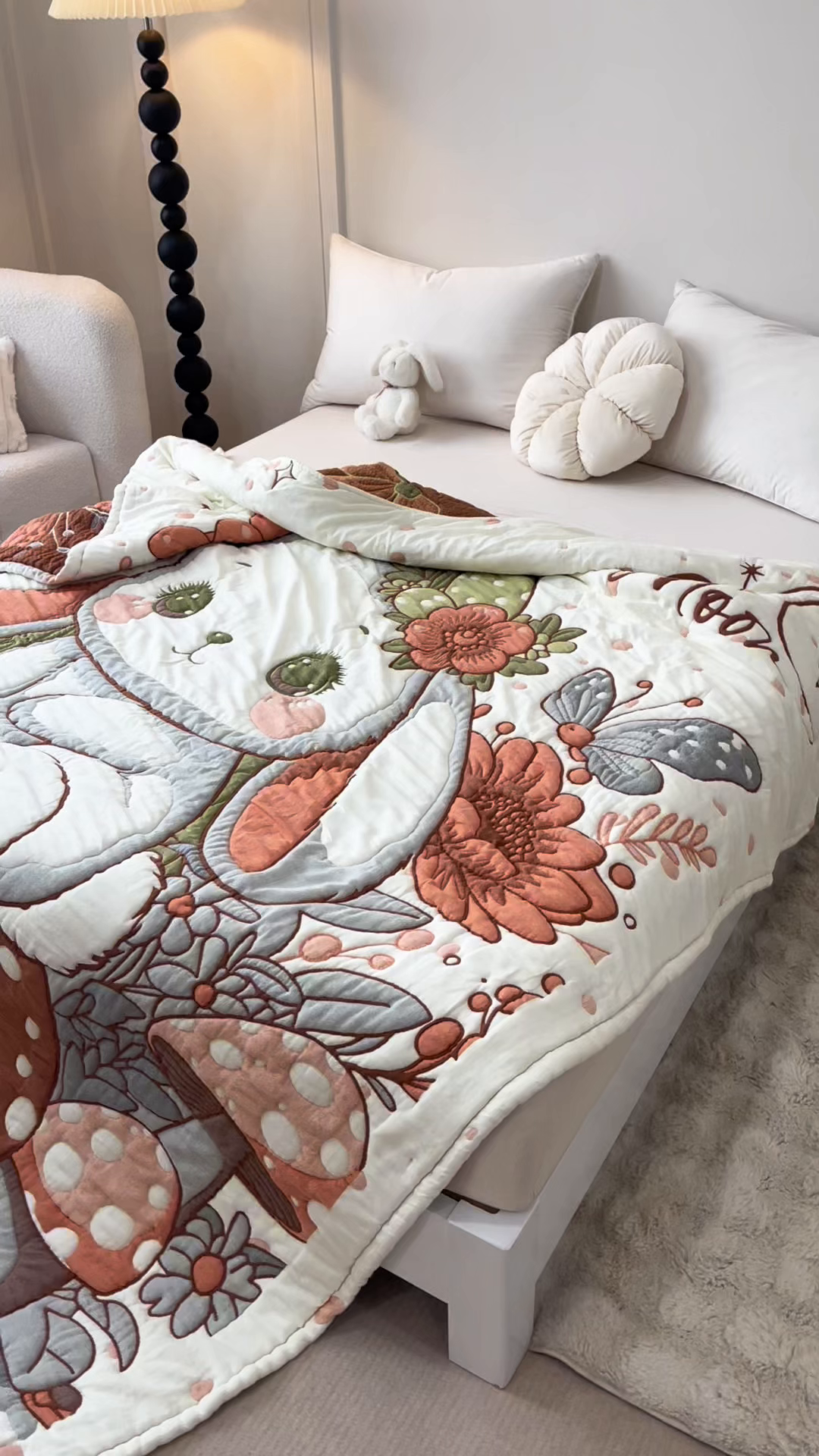 91家纺网 家纺一手货源 找家纺 朴尔家纺-毛巾被 2026年纯棉云朵棉十层加厚清柔纱布泡芙被 森林兔