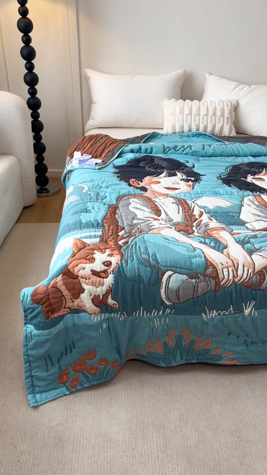 91家纺网 家纺一手货源 找家纺 朴尔家纺-毛巾被 2026年纯棉云朵棉十层加厚清柔纱布泡芙被 青梅和竹马