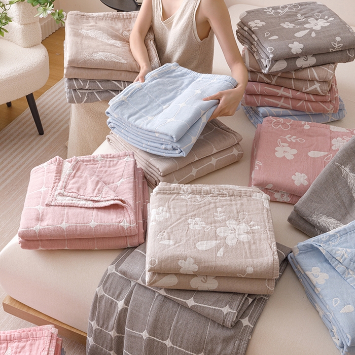 91家纺网 家纺一手货源 找家纺 （总） 2026新款全棉纯棉水洗柔绉三层纱布毛巾被