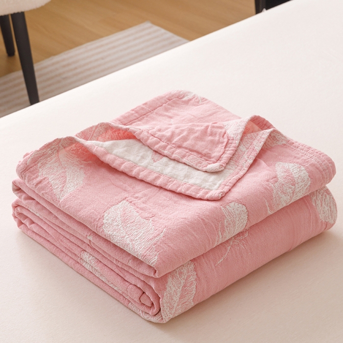  2026新款全棉纯棉水洗柔绉三层纱布毛巾被 夏梦-粉