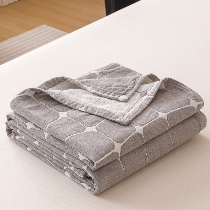  2026新款全棉纯棉水洗柔绉三层纱布毛巾被 趣想-灰