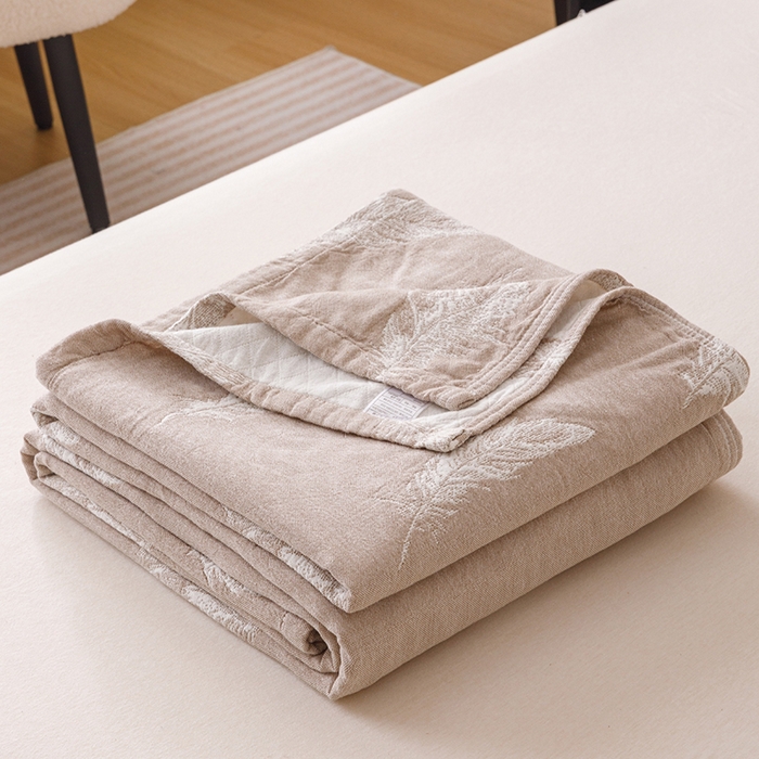  2026新款全棉纯棉水洗柔绉三层纱布毛巾被 夏梦-驼