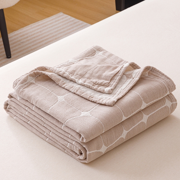  2026新款全棉纯棉水洗柔绉三层纱布毛巾被 趣想-驼