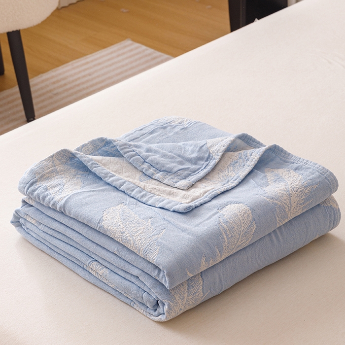  2026新款全棉纯棉水洗柔绉三层纱布毛巾被 夏梦-蓝