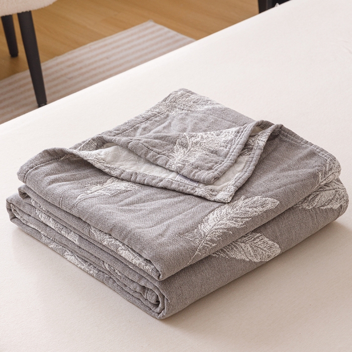  2026新款全棉纯棉水洗柔绉三层纱布毛巾被 夏梦-灰