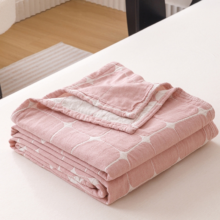  2026新款全棉纯棉水洗柔绉三层纱布毛巾被 趣想-粉