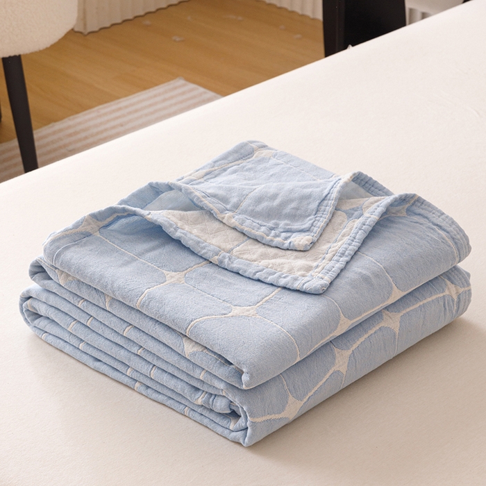  2026新款全棉纯棉水洗柔绉三层纱布毛巾被 趣想-蓝