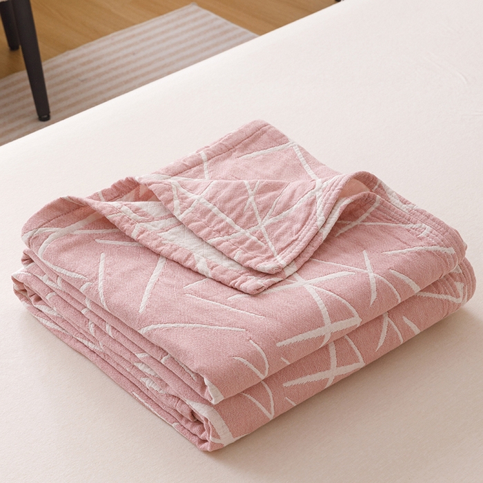  2026新款全棉纯棉水洗柔绉三层纱布毛巾被 流星-粉