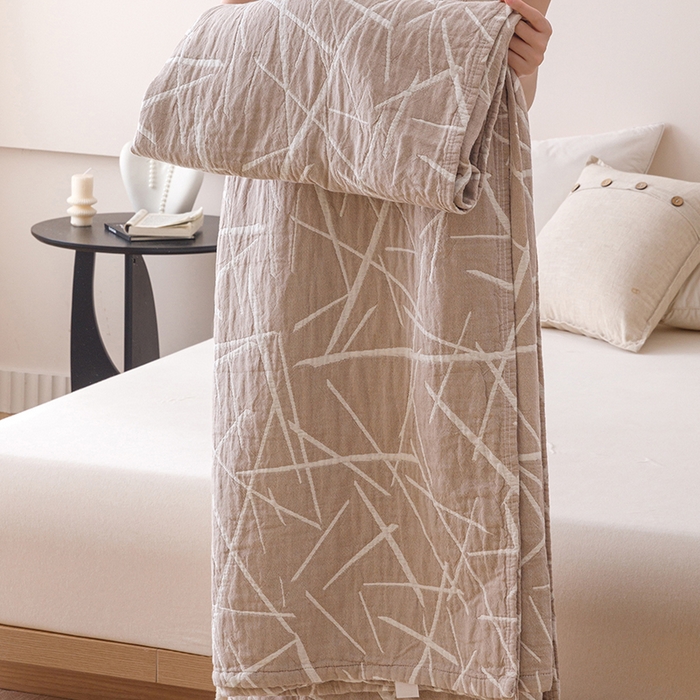 91家纺网 家纺一手货源 找家纺  2026新款全棉纯棉水洗柔绉三层纱布毛巾被 流星-驼