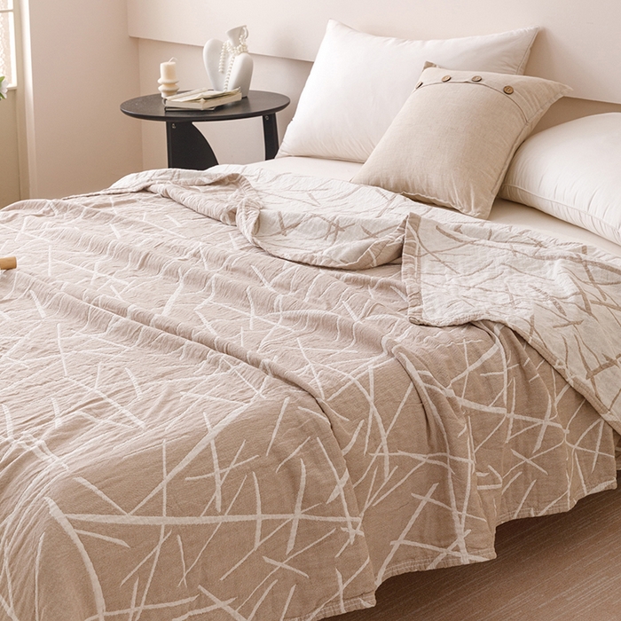 91家纺网 家纺一手货源 找家纺  2026新款全棉纯棉水洗柔绉三层纱布毛巾被 流星-驼