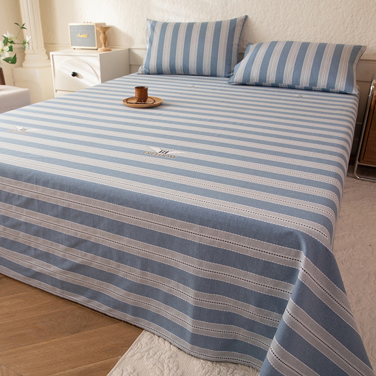 91家纺网 家纺一手货源 找家纺 （总）八十八家纺 2026新款无印风全棉纯棉斜纹条格单床单床单单件单品床单