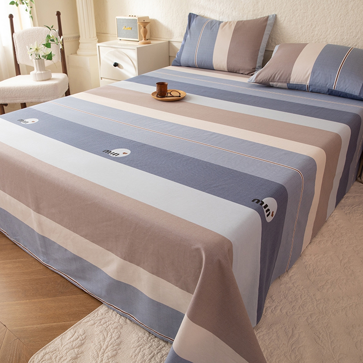 91家纺网 家纺一手货源 找家纺 （总）八十八家纺 2026新款无印风全棉纯棉斜纹条格单床单床单单件单品床单