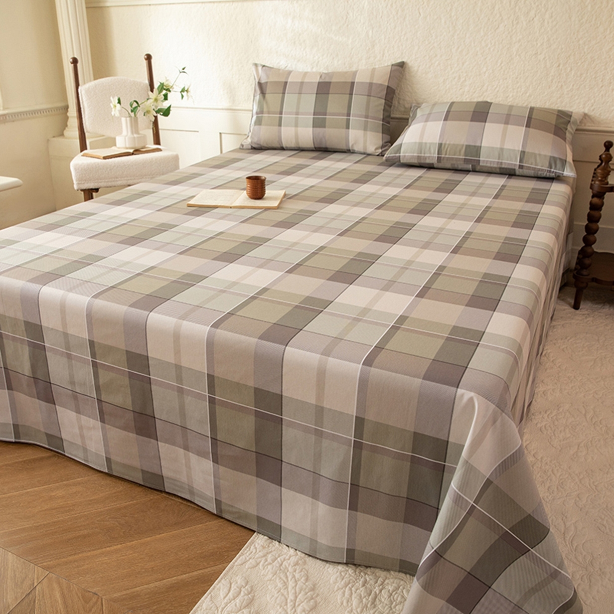 91家纺网 家纺一手货源 找家纺 （总）八十八家纺 2026新款无印风全棉纯棉斜纹条格单床单床单单件单品床单