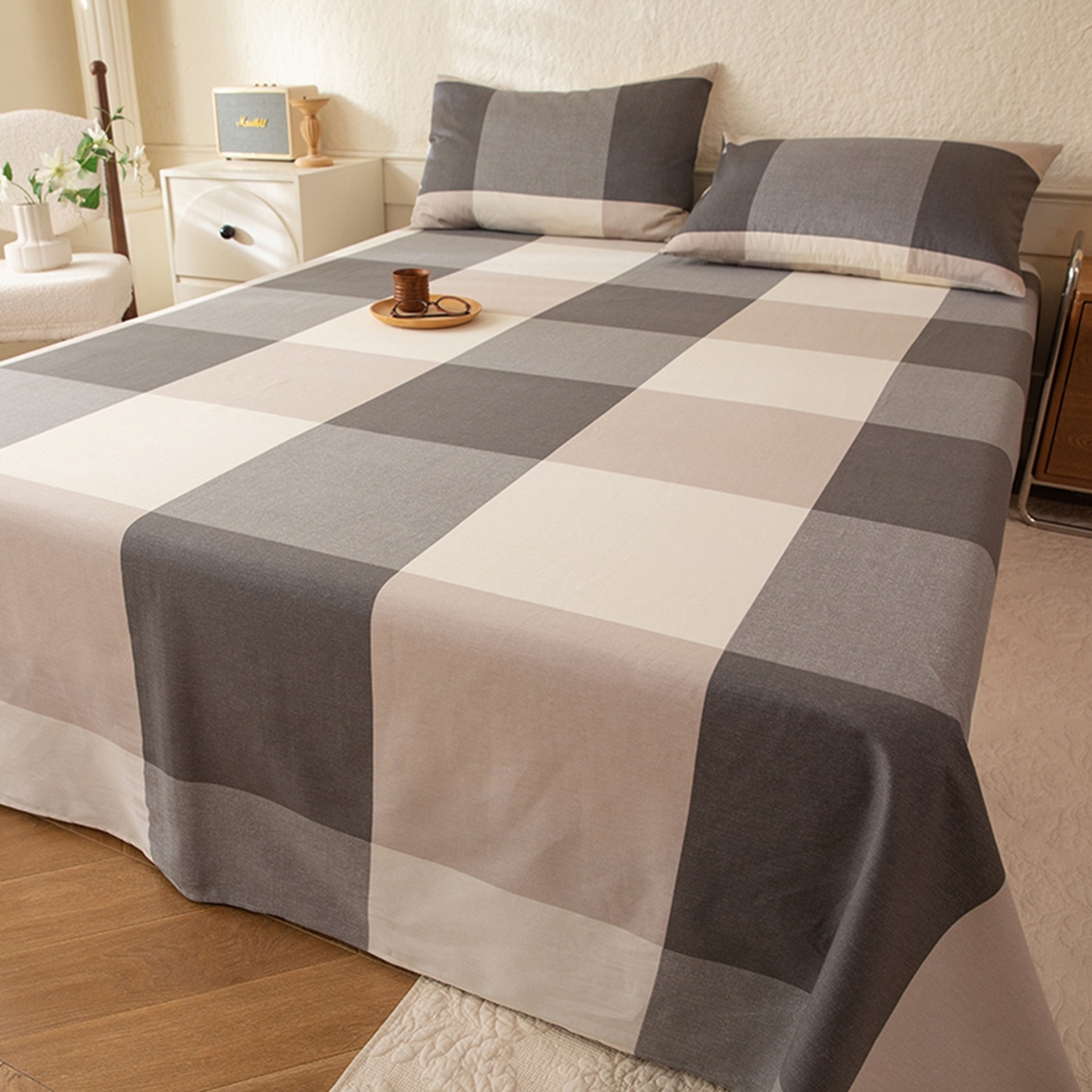 91家纺网 家纺一手货源 找家纺 （总）八十八家纺 2026新款无印风全棉纯棉斜纹条格单床单床单单件单品床单