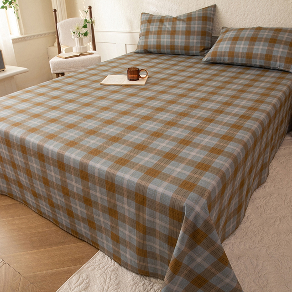 91家纺网 家纺一手货源 找家纺 （总）八十八家纺 2026新款无印风全棉纯棉斜纹条格单床单床单单件单品床单