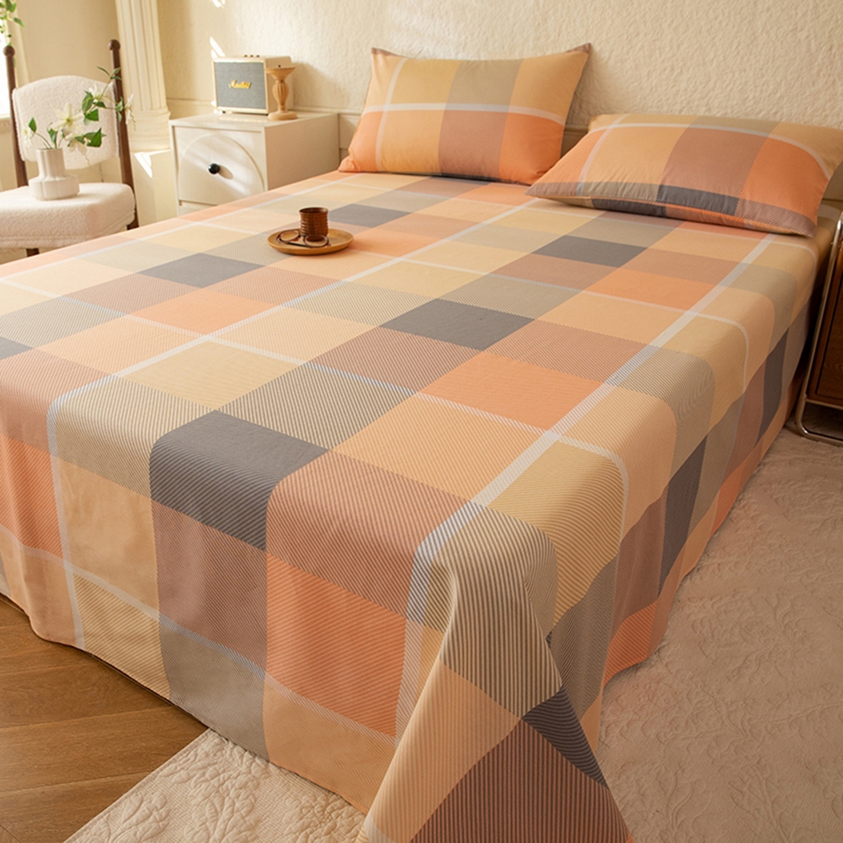 91家纺网 家纺一手货源 找家纺 （总）八十八家纺 2026新款无印风全棉纯棉斜纹条格单床单床单单件单品床单