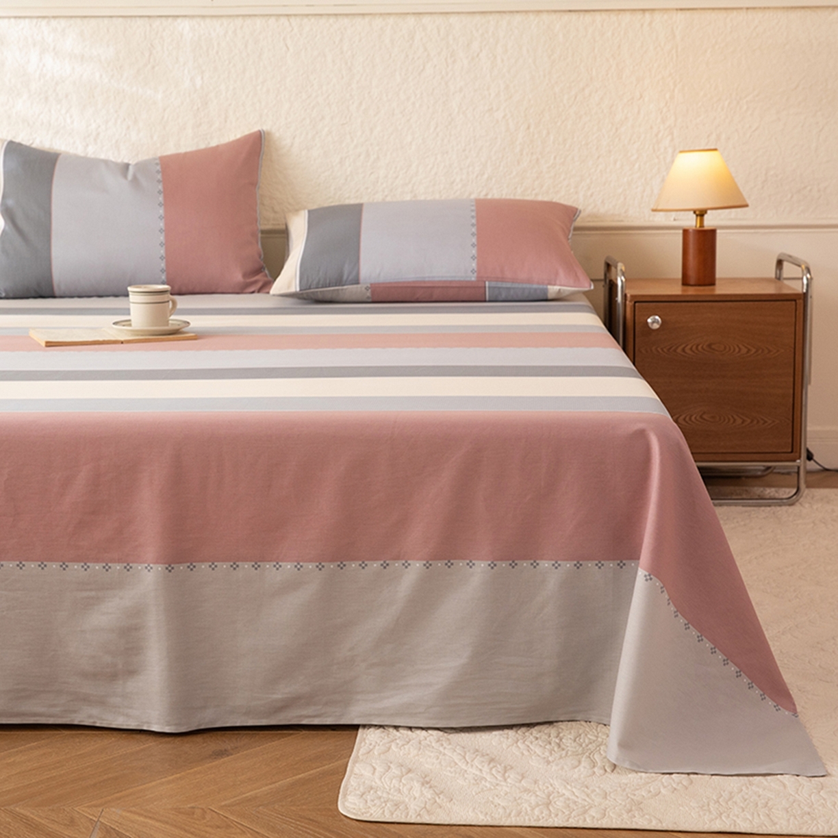 91家纺网 家纺一手货源 找家纺 八十八家纺 2026新款无印风全棉纯棉斜纹条格单床单床单单件单品床单 木本