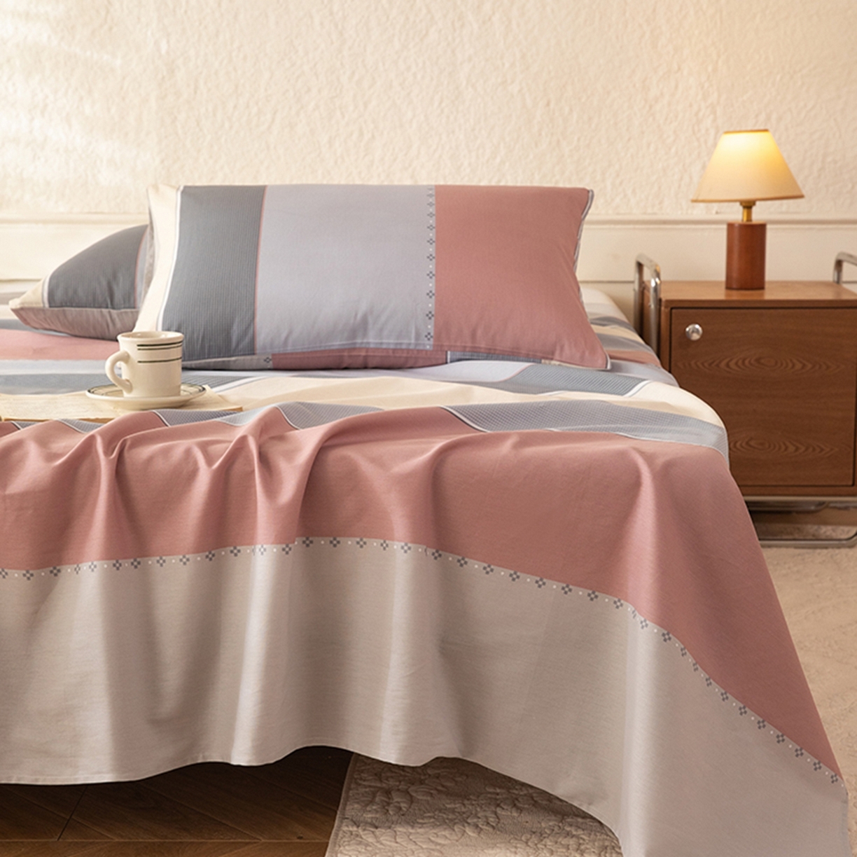 91家纺网 家纺一手货源 找家纺 八十八家纺 2026新款无印风全棉纯棉斜纹条格单床单床单单件单品床单 木本