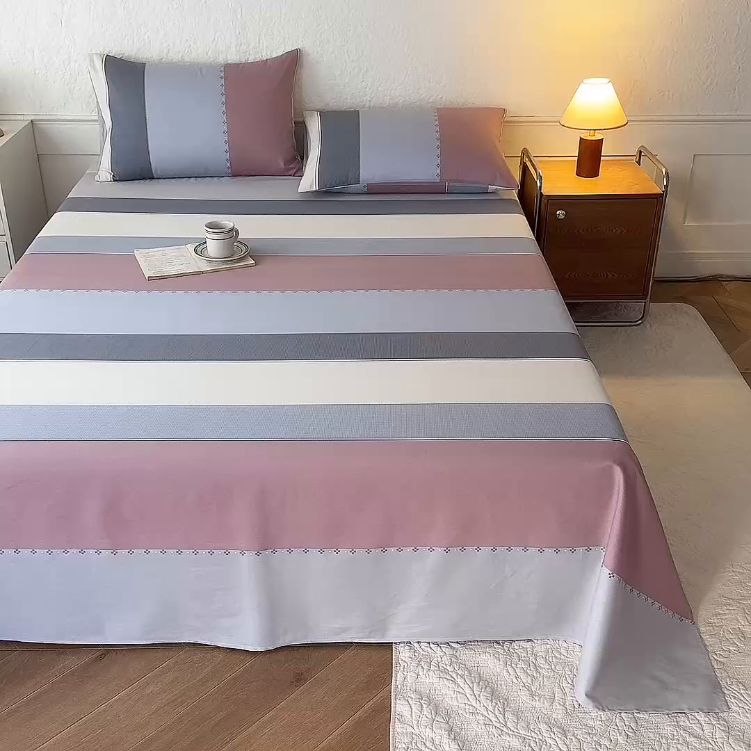 91家纺网 家纺一手货源 找家纺 八十八家纺 2026新款无印风全棉纯棉斜纹条格单床单床单单件单品床单 木本