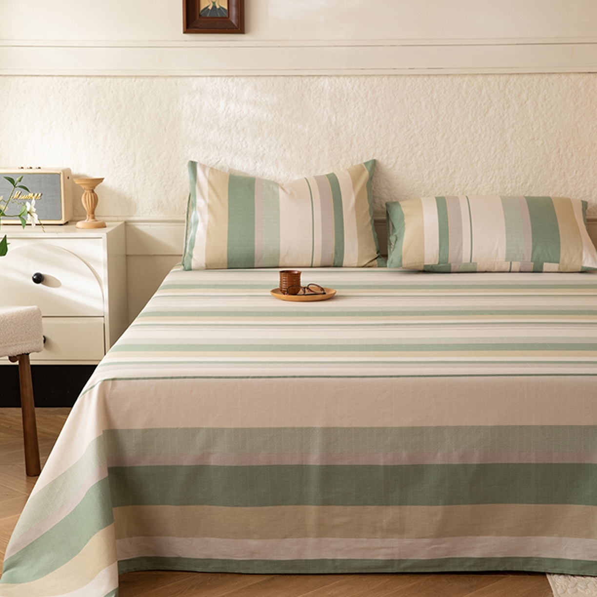 91家纺网 家纺一手货源 找家纺 八十八家纺 2026新款无印风全棉纯棉斜纹条格单床单床单单件单品床单 木春